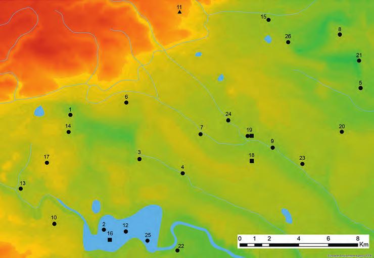 Archeologické rozhledy LXX 2018 579 Obr. 8. Sídelně-geografická situace ve starší době římské v povodí řek Bíliny, Chomutovky a střední Ohře.