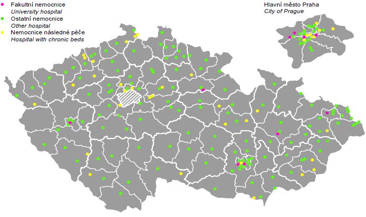 Věstník NKÚ, kontrolní závěry 179 Obrázek č. 1: Síť nemocnic v České republice k 31. 12. 20