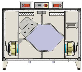 3. Sestava jednotky Komfortní kompaktní jednotka CKL-iV pro vnitřní instalaci s vertikálním připojením přívod vzduchu vpravo s komponenty přívod vzduchu vlevo = zrcadlový obraz klapka venk.