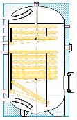 izolace ód č 120 - smaltovaný, s vývody nahoru, 120 l, šířka x hloubka vč. izolace 460 x 460 mm, v. 1140 mm, plocha výměníku 1,2 m 2, en.