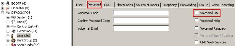 Vyberte záložku Voicemail a odškrtněte Voicemail On.