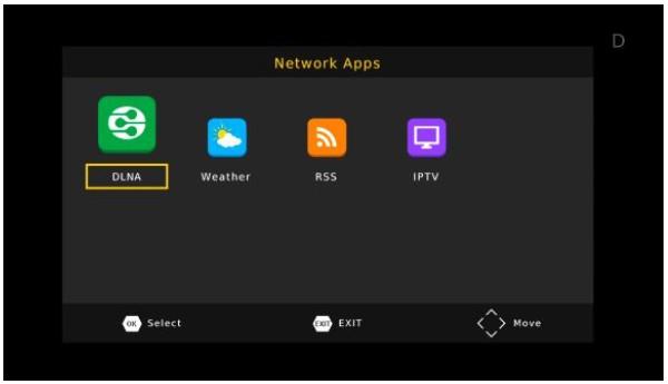 Internetové aplikace 1. DLNA Přehrávání multimediálního obsahu dostupného v domácí síti. 2. Weather (počasí) Meteorologická předpověď pro příštích 10 dní. 3. RSS Zobrazení některých RSS feedů. 4.