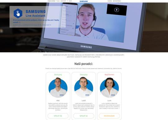 Spojení s Live Assistentem Ke službě Live Asssistant je možné se připojit prostřednictvím webu www.samsung.cz (v oblasti Podpora) nebo prostřednictvím webové stránky samsung.live-assistant.cz. Zákazník si může vybrat svého poradce.