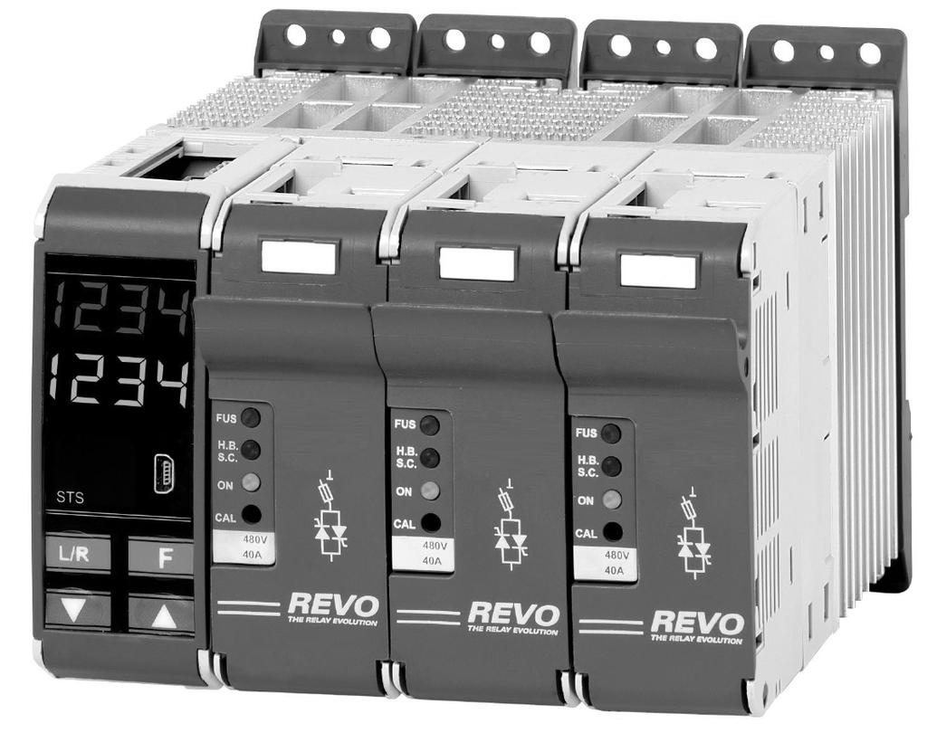 PMA a Company of WEST Control Solutions REVO M-3PH Třífázová tyristorová spínací jednotka jmenovitý proud 30 A, 35 A a 40 A Univerzální modul Komunikace RS 485 Modbus Displej a tlačítka pro kompletní