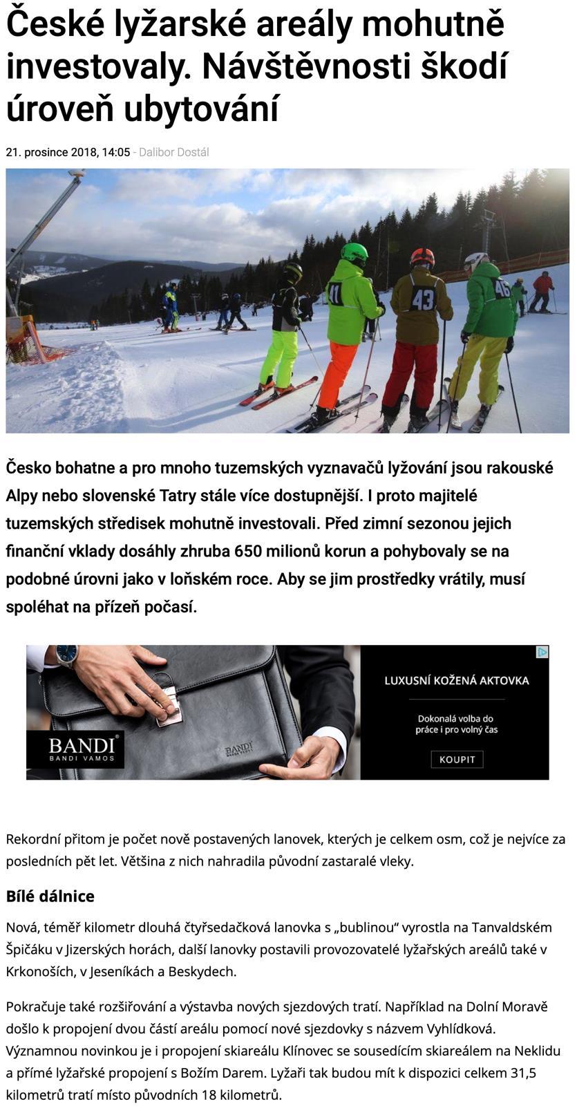 České lyžarské areály mohutně investovaly.