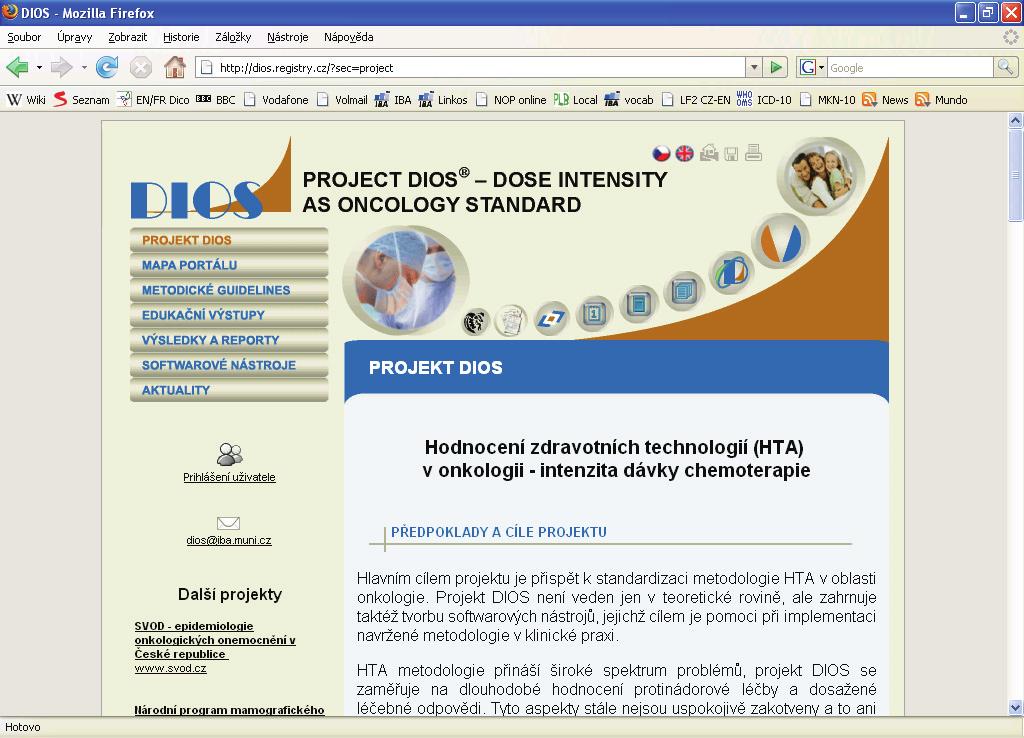 Portál DIOS Příručka pro uživatele říjen 2007 Str. 4 Úvodní strana portálu Zadáním adresy http://dios.registry.cz/ do vašeho webového prohlížeče se dostanete na hlavní stránku projektu DIOS.