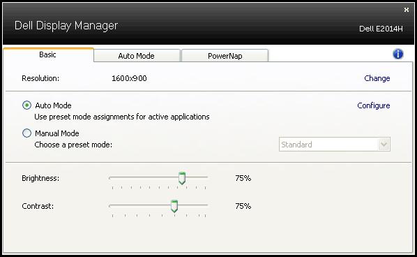 Dialogové okno Rychlá nastavení umožňuje rovněž přístup rozhraní pro pokročilé uživatele nástroje Dell Display Manager, které se používá k nastavování základních funkcí, ke konfigurování
