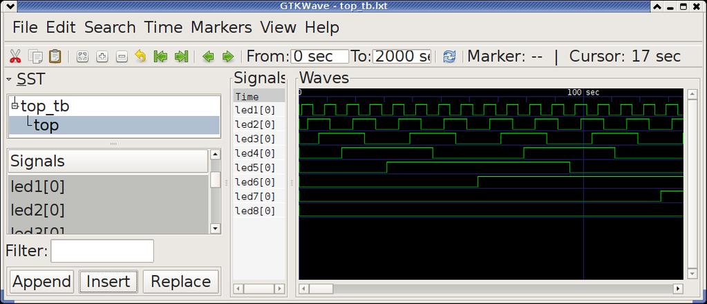 Icarus Verilog Demo 4 Použití iverilog, Gray counter, spuštění testu: 1