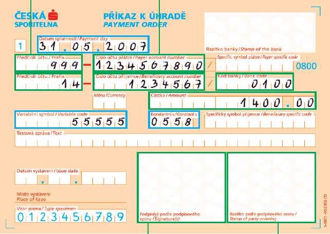 Zadávání příkazu k platbě - inkasní forma placení Příkaz k provedení platby dává příjemce peněz