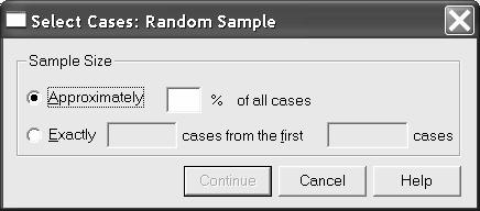 14 Random sample of cases: Dovoluje nám vytvořit z našeho souboru náhodný výběr (omezit počet jeho jednotek při zachování reprezentativity souboru samozřejmě, pokud byl reprezentativní původní