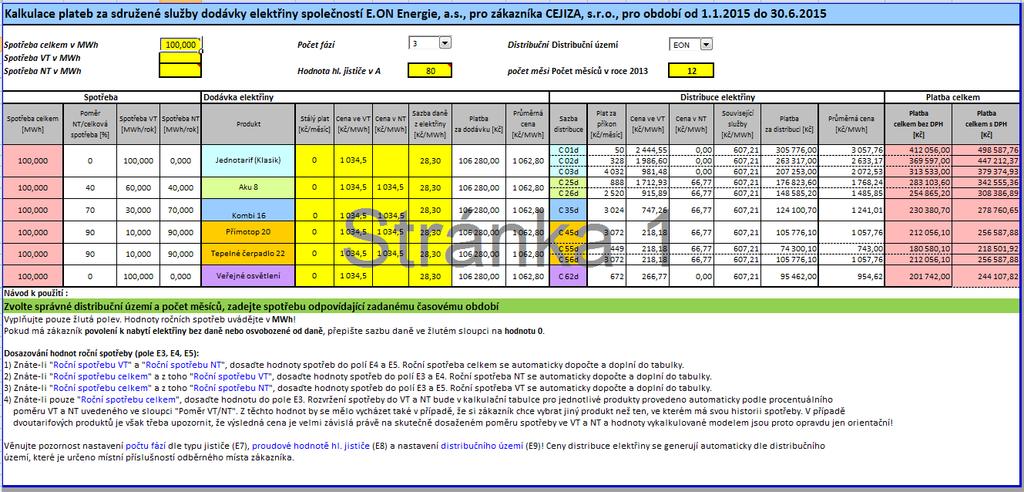 Elektrická energie Pro správné použití kalkulačky jsou přiloženy instrukce.