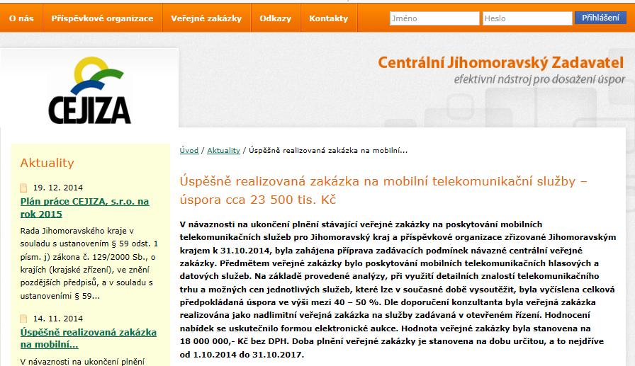 krajbezkorupce.cz, tak i ve Věstníku veřejných zakázek. 5.2 WWW.CEJIZA.CZ Podstatou webových stránek www.cejiza.