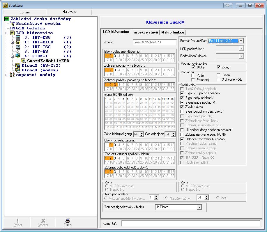 SATEL ETHM-1 Plus 11 v programu DLOADX: okno Struktura tabulka Hardware položka Klávesnice položka DloadX (RS-232).