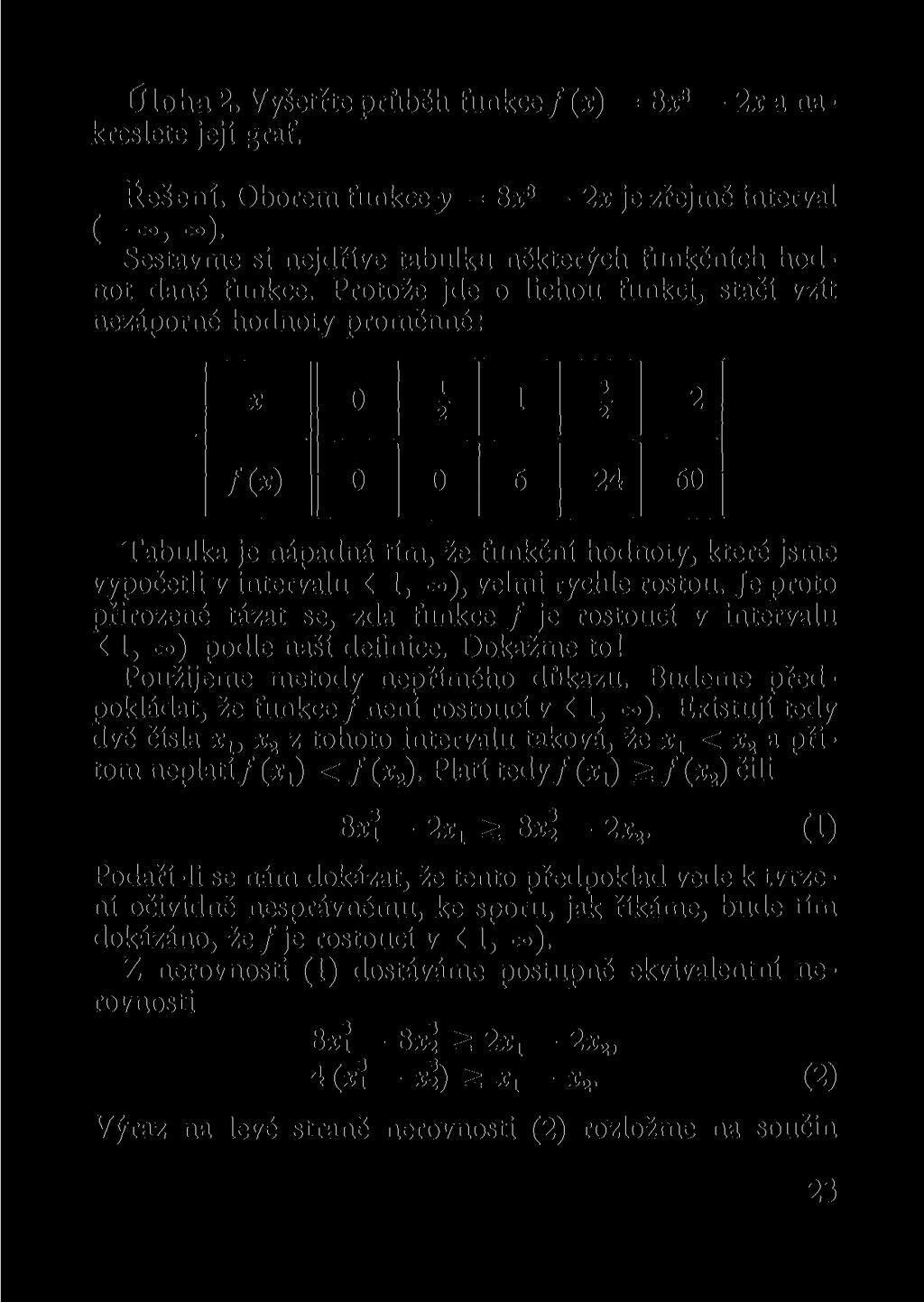Úloha 2. Vyšetřte průběh funkce / (x) = 8X 3 2x a nakreslete její graf. Řešeni. Oborem funkcey = 8X 3 2x je zřejmě interval ( oo, oo).