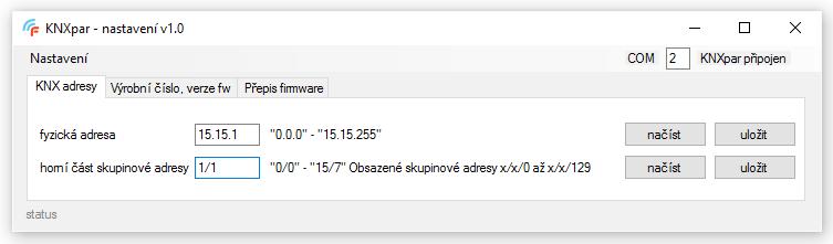 Nastavení Pro nastavení jednotky KNXpar slouží program KNXpar.exe. S počítačem je jednotka KNXpar propojena po sériové lince, která je při normálním provozu určena pro komunikaci s ústřednou Paradox.