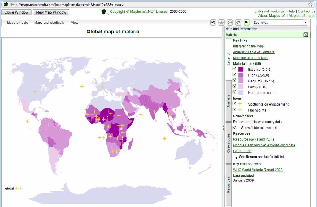 Obr. 6. Světové rozšíření malárie. (převzato: www.maplecroft.com) 6.4. Health Statistics (http://stats.oecd.org) Jedním z článků souhrnné databáze dostupné na internetu http://stats.oecd.org je obor zdraví (HEALTH), který poskytuje zdravotní informace za členské země.