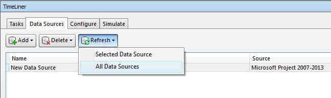 - Po zmáčknutí tlačítka Refresh a volbě All Data Sources se zobrazí okno, kde lze zaškrtnout Rebuilt Task