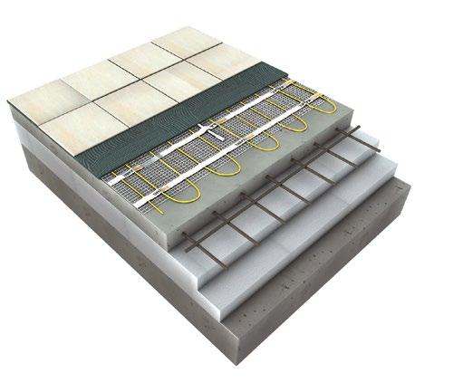 SKLADBA PODLAHY PŘI INSTALACI TOPNÝCH ROHOŽÍ Instalace pro temperování Instalace pro vytápění Topná rohož nebo kabel je při instalaci pro temperování položena bezprostředně pod podlahovou krytinou.