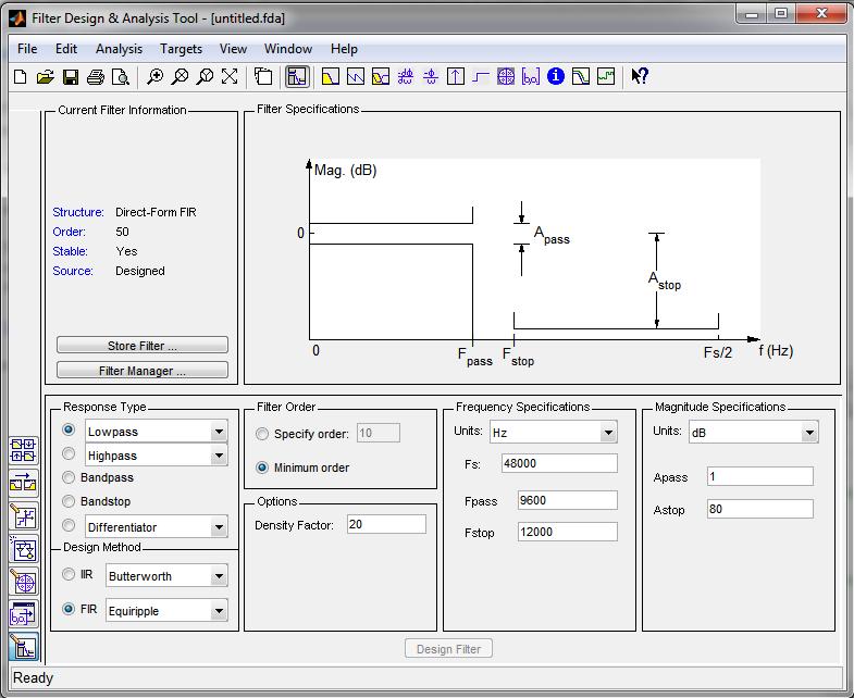 1.4 Návrh filtrů Programové prostředí Matlab nabízí mimo jiné i program Filter Design & Analysis Toolbox (obr. č. 1.10), který slouží pro vytváření digitálních filtrů.