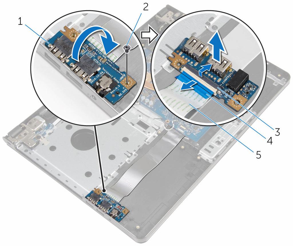 4 Zdvihněte desku I/O ze sestavy opěrky rukou.