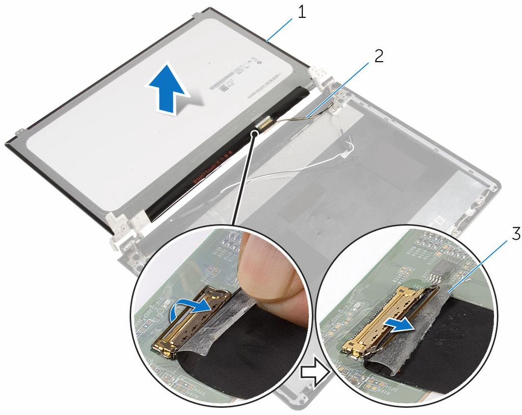 4 Odpojte kabel displeje od konektoru na panelu displeje.