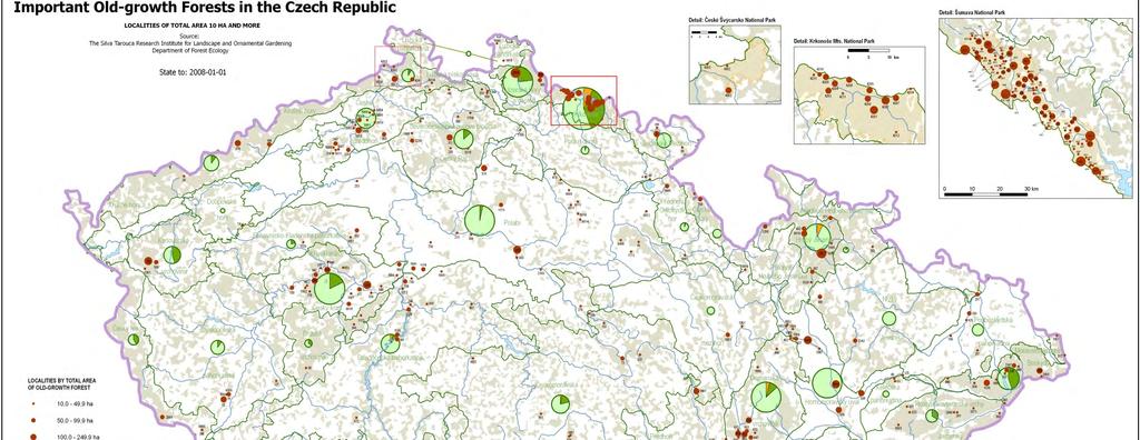 Mapa přirozenosti lesů ČR