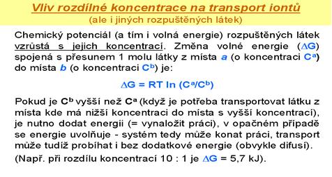 Význam elektrochemického gradientu pro transport iontů Obdobně jako tomu bylo u transportu vody, také ionty rozpuštěných látek se mohou pohybovat jak difuzí, tak i hromadným (konvekčním) tokem, v tom