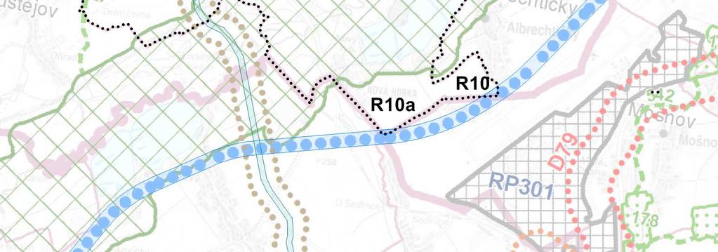 Plocha je doplněna v severní části Butovic na základě upřesnění šířky koridoru technické infrastruktury PZ2 dle dosud vydaných územně plánovacích