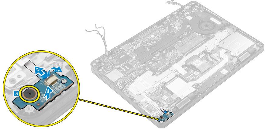 Montáž panelu LED 1 Vložte panel LED do slotu v počítači. 2 Utáhněte šroub, který desku LED upevňuje k počítači. 3 Připojte kabel desky LED do konektoru na desce LED.