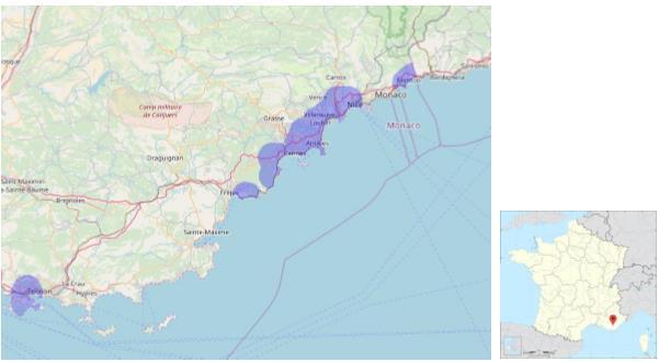 Mapa vymezených oblastí stanovených v regionu