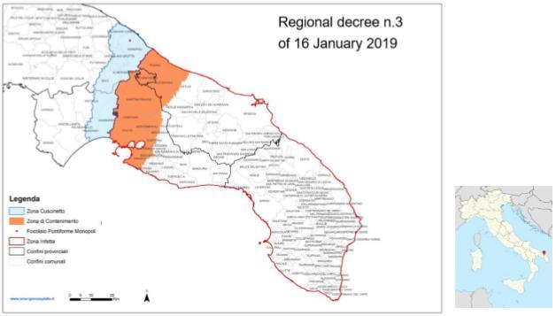 8. Mapa vymezené oblasti stanovené v regionu Apulie (Itálie) Vysvětlivky: hranice provincií