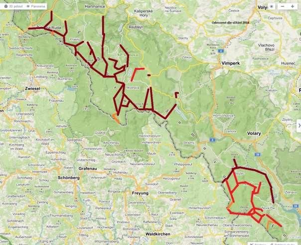 Předpokládané hodnoty rušení v území navrženém za klidové Z analýzy návštěvnosti, která může být kriticky rušivá pro výskyt a hlušce, vystupují tyto turistické trasy: Obr.