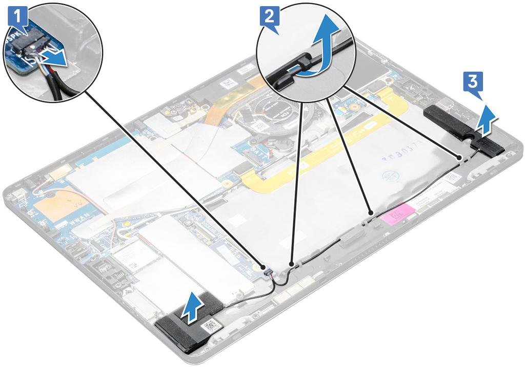 3 Umístěte držák WLAN na kartu WLAN. 4 Upevněte držák WLAN utáhnutím šroubu M2,0 x 3,5. 5 Namontujte následující součásti: a b panel displeje.