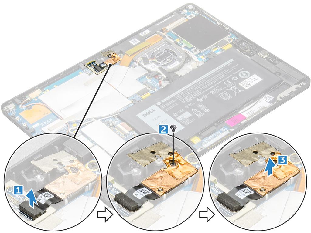 Instalace zadní kamery 1 Vložte modul zadní kamery do příslušného slotu v tabletu. 2 Zašroubujte šroub M1,6 x 3,0, kterým je přichycen modul zadní kamery.