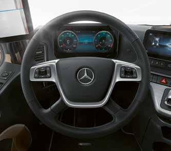 Mercedes-Benz Truck App Portal, který nabízí řadu aplikací pro sekundární Multi-Touch-Display ke zvýšení efektivity. Multifunkční volant, tlačítka Touch Control Buttons 2).