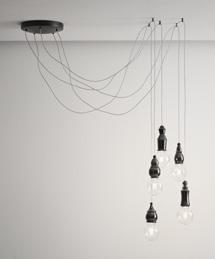14 Aldo Bernardi Sospensione singola Single pendant Rosone multiplo circolare Round multiple canopy Multipresa Multi-socket Supporto modulare 1800 x 350 mm Modular support Sospensioni singole che ben