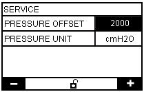 Levého tlačítka. Nakonec stlačte další řádek pro posun na Pressure offset (Offset tlaku): Offset tlakového čidla.
