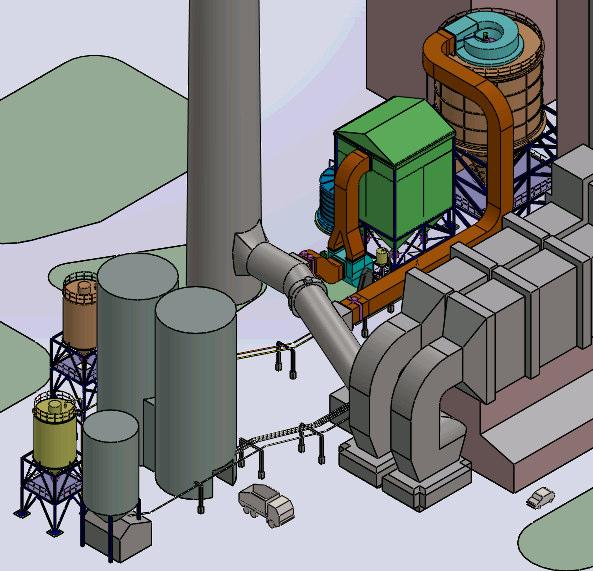 8 Model navržené technologie odsiřování Prostorový model technologie odsi ování je vytvo en s ohledem na uspo ádání zdroje a dalších provozních za ízení v jeho blízkosti.