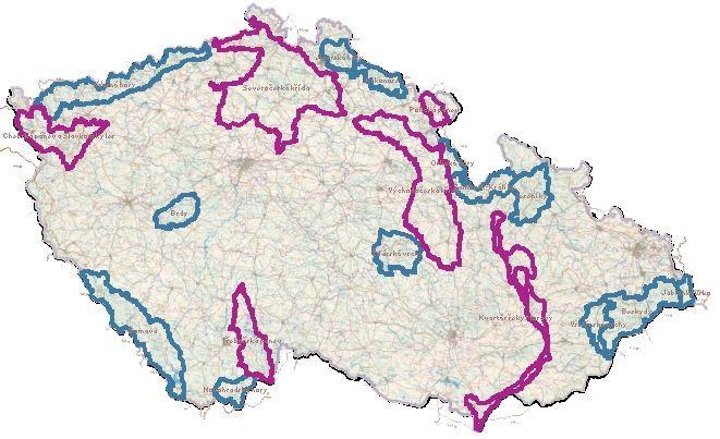 Mapa chráněných území přirozené akumulace vod v ČR zelená
