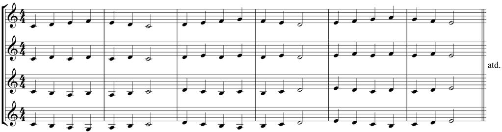 20 Čtyřhlasé mixturové provedení durové stupnice (nástupy opět nejprve postupně, pak