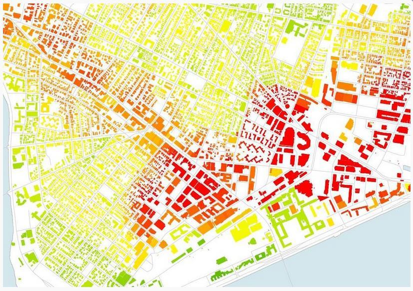 Obrázek 3.5: Dosažitelnost (Reach) zaměstnání v Cambridge a Somerville v Massachusetts (zdroj: http://cityform.mit.