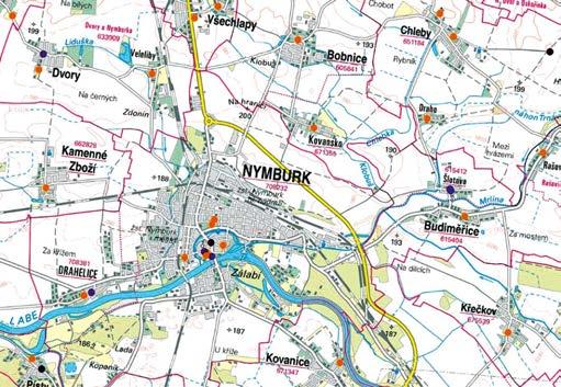 Mapa zvonových stanovišť zahrnuje stanoviště existující (oranžová barva) a zaniklá (fialová zaniklá od cca poloviny 19.