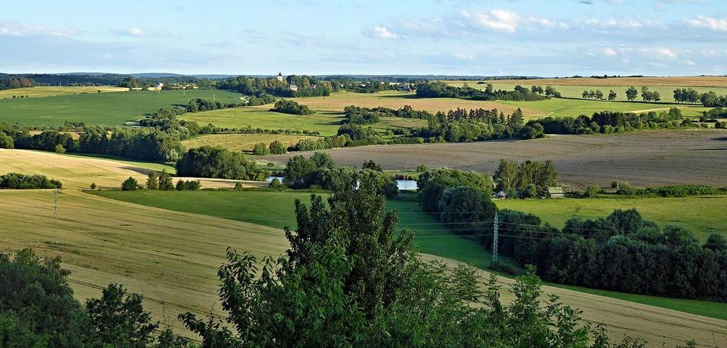 B Návrh Územní studie krajiny správnho obvodu ORP Černošice Otevřené krajinné vlákno Otevřená přehledná zemědělská krajina s mozaikou větších bloků (typicky malé desítky hektarů) orné půdy, všesměrně