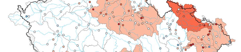 Mapa ukazuje stav podzemní vody ve sledovaných vrtech a oblastech povodí dle pravděpodobnosti překročení úrovně hladin v daném kalendářním měsíci v referenčním období 1981 2010 (viz text).