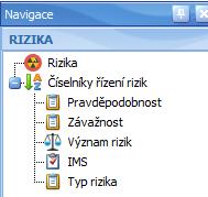 Rizika Aktuální podoba navigačních položek modulu a aktuální detail záznamu rizika pro verzi 4.