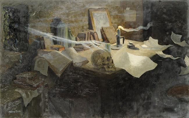 [33] Jaroslav Panuška, Interiér s lebkou, 1900, olej,