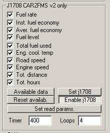 Allowing of reading of selected qualities of J1708 Reads and displays overview of data available Allowing of J1708 interface and sending of chosen setting of read parameters.