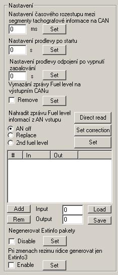 Set delay of start after signal 15 connection. Set delay of switching-off after signal 15 disconnection.