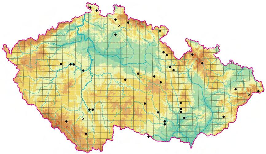 Cystopteridion Obr. 227. Rozšíření asociace SAA01 Cystopteridetum fragilis; existující fytocenologické snímky dávají dosti neúplný obraz skutečného rozšíření této asociace. Fig. 227. Distribution of the association SAA01 Cystopteridetum fragilis; available relevés provide an incomplete picture of the actual distribution of this association.