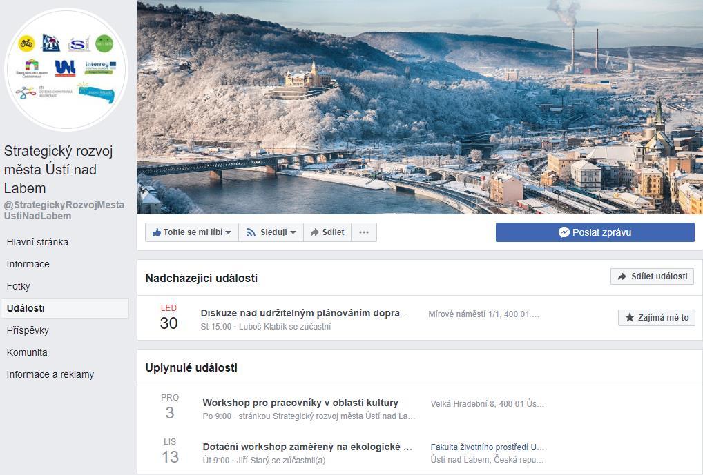 Informace na Facebookovém profilu města